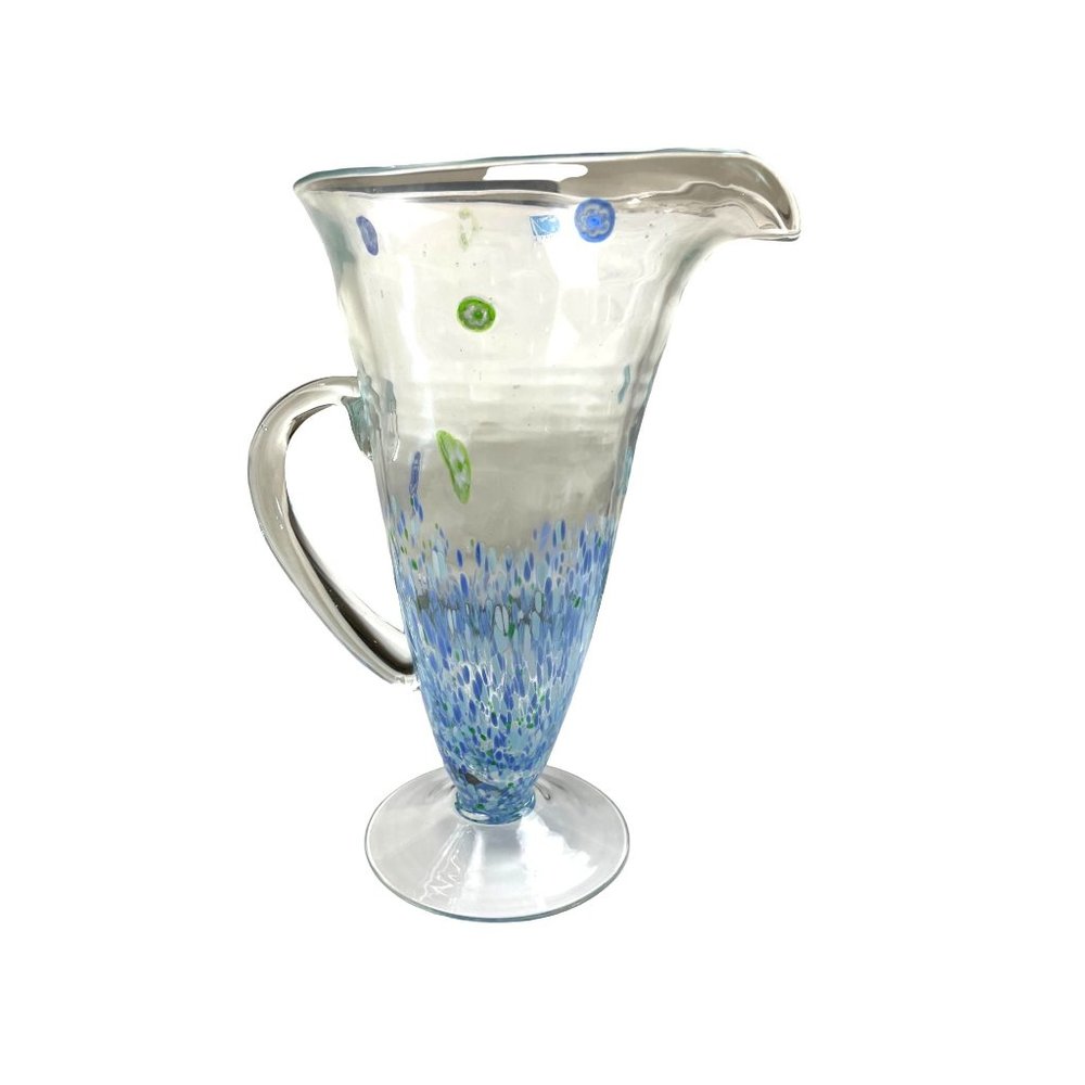 Amici Hand Blown Glass Floral Confetti Pitcher NWOT